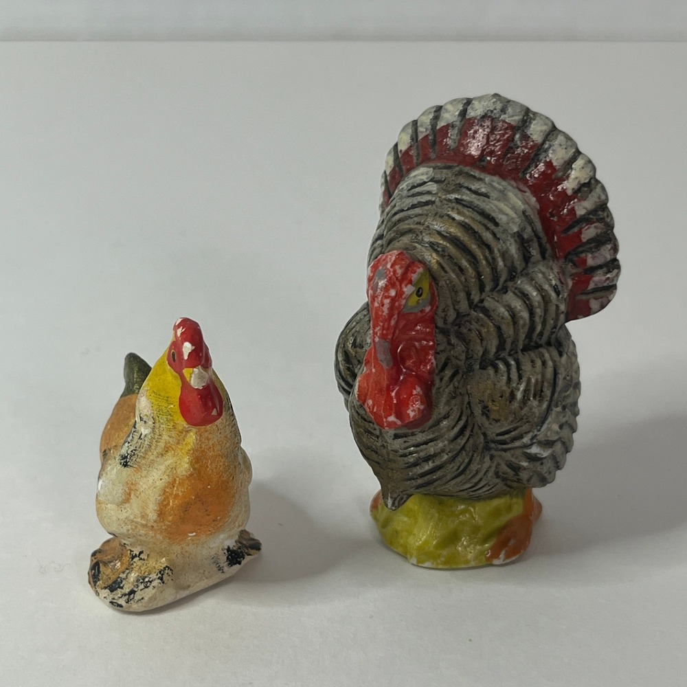 Vintage Japan Miniature Turkey and Chicken Figurines Hand Painted Farm Animals